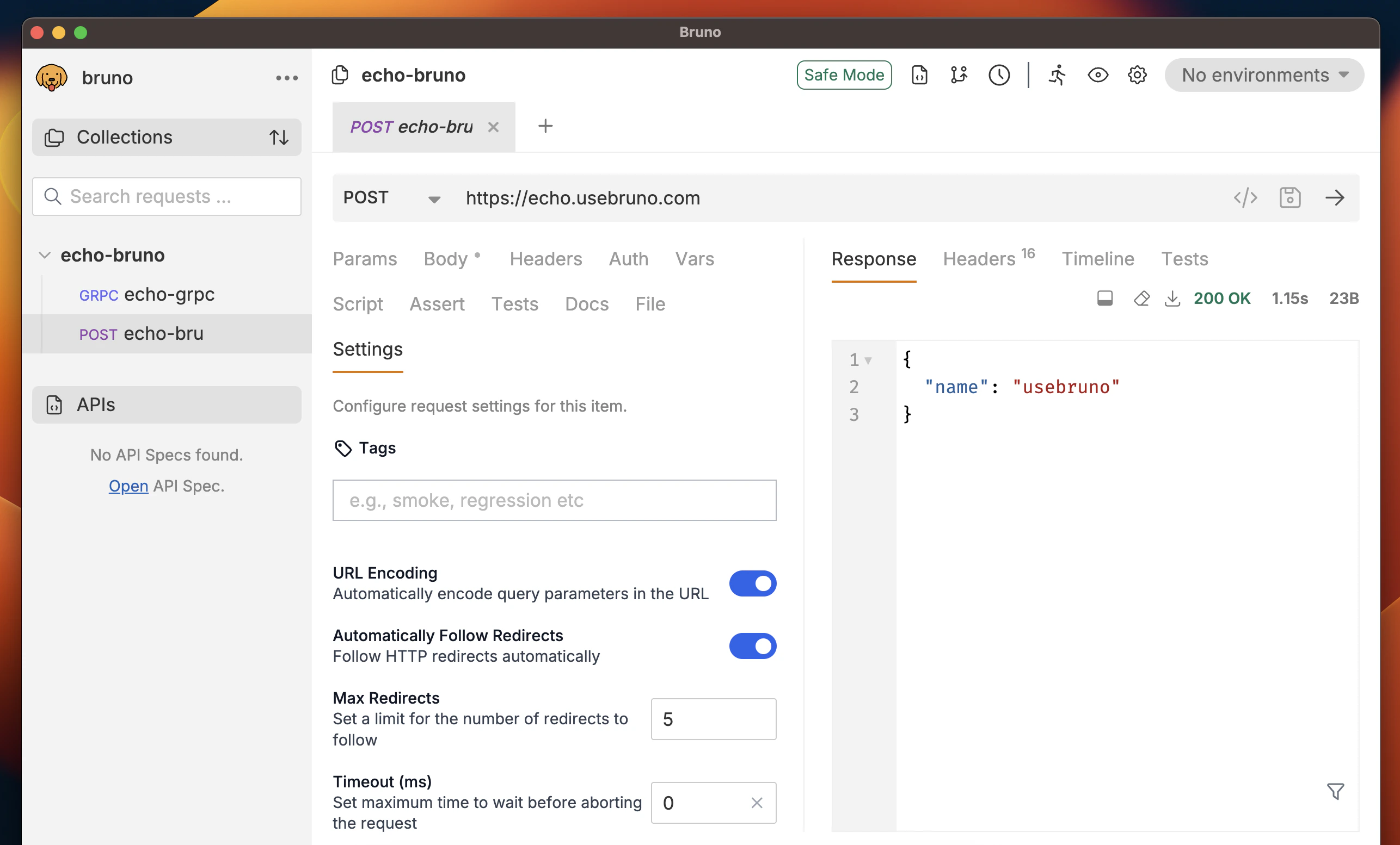 Request Settings Tab