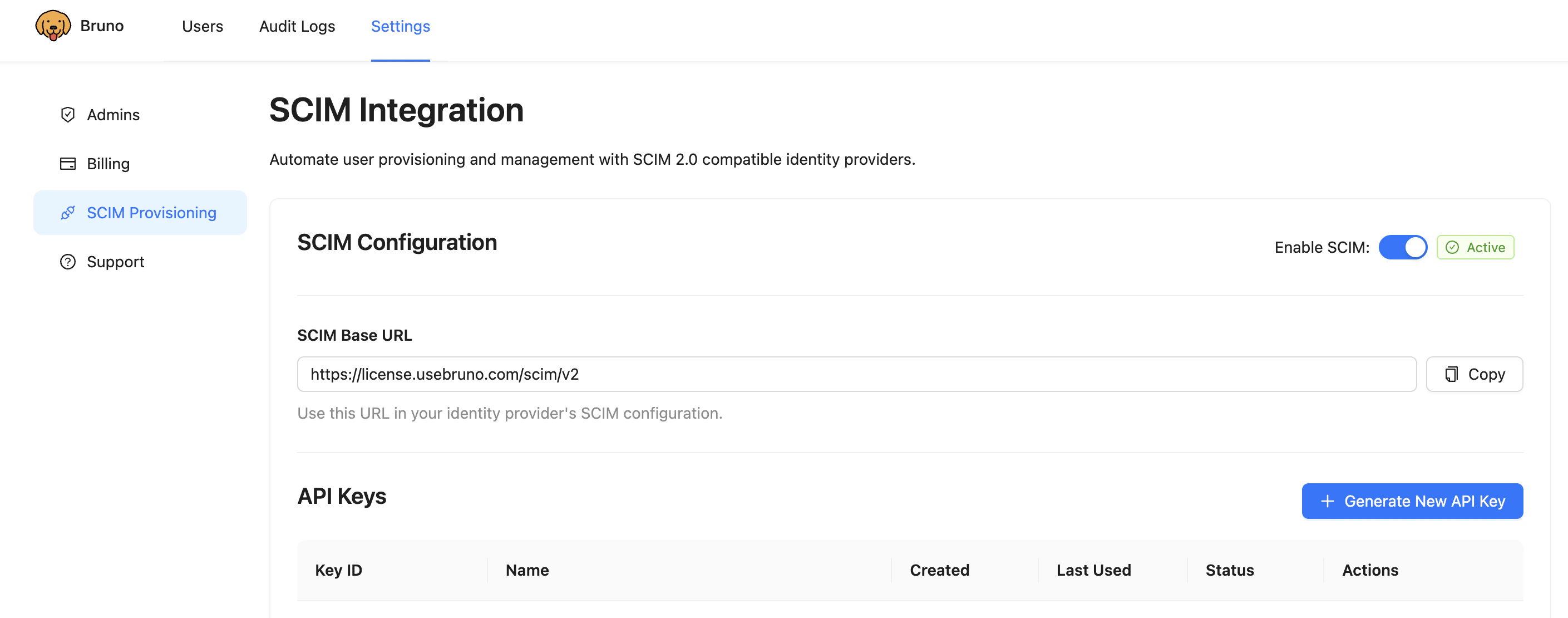 Enable SCIM in Bruno license portal
