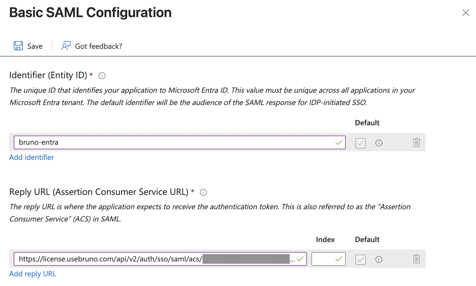 Configure basic SAML settings in Entra ID