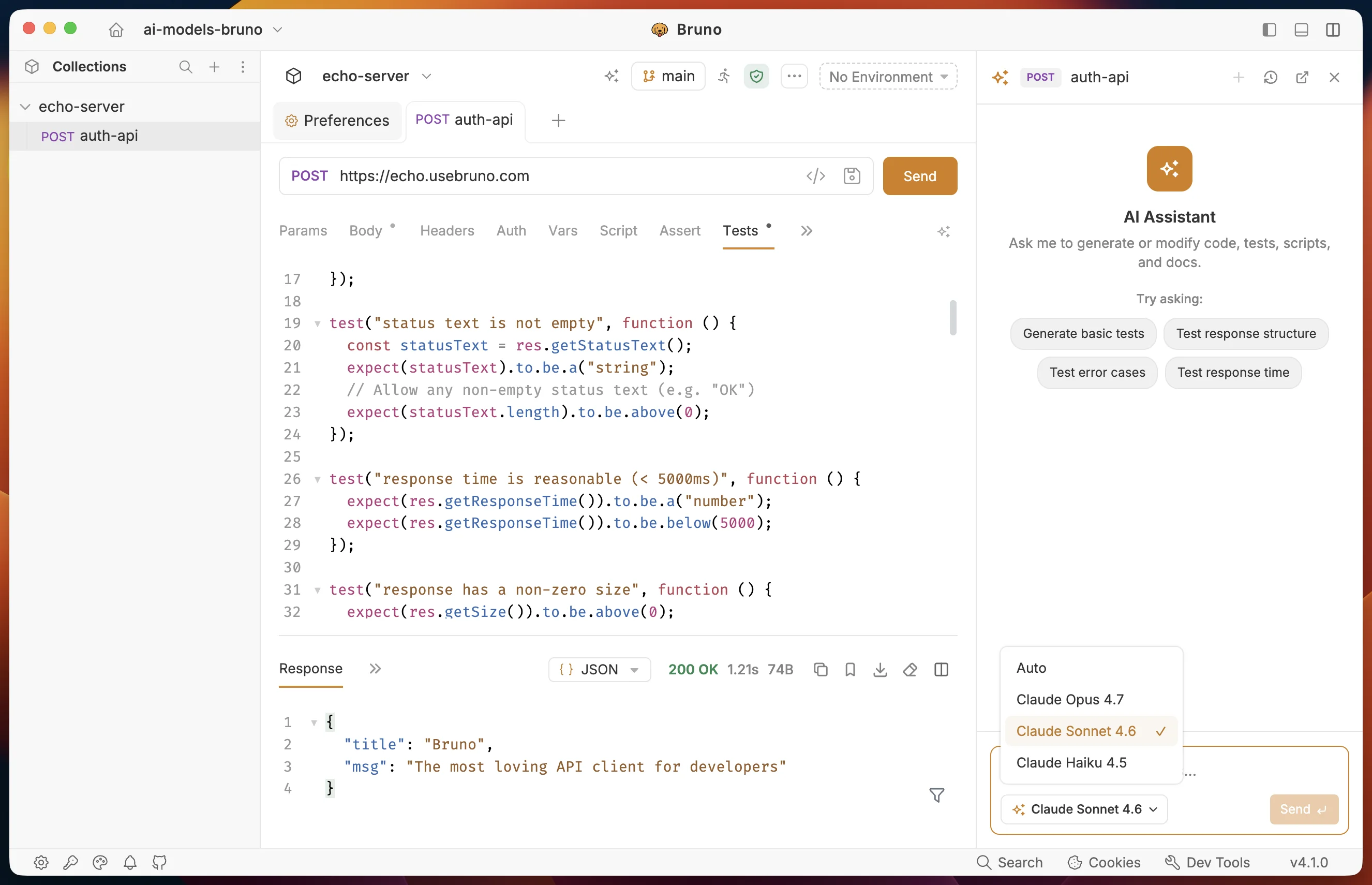 AI Assistant model picker listing the enabled Claude models