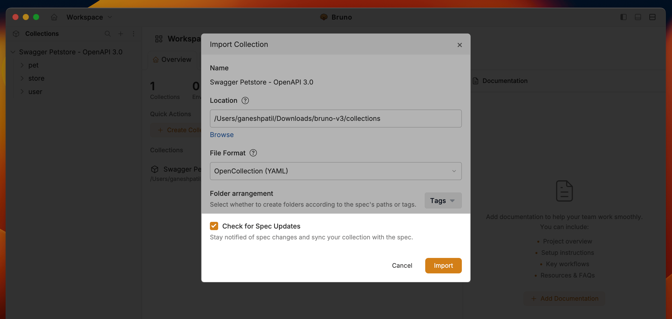 Enable Check for Spec Updates on import