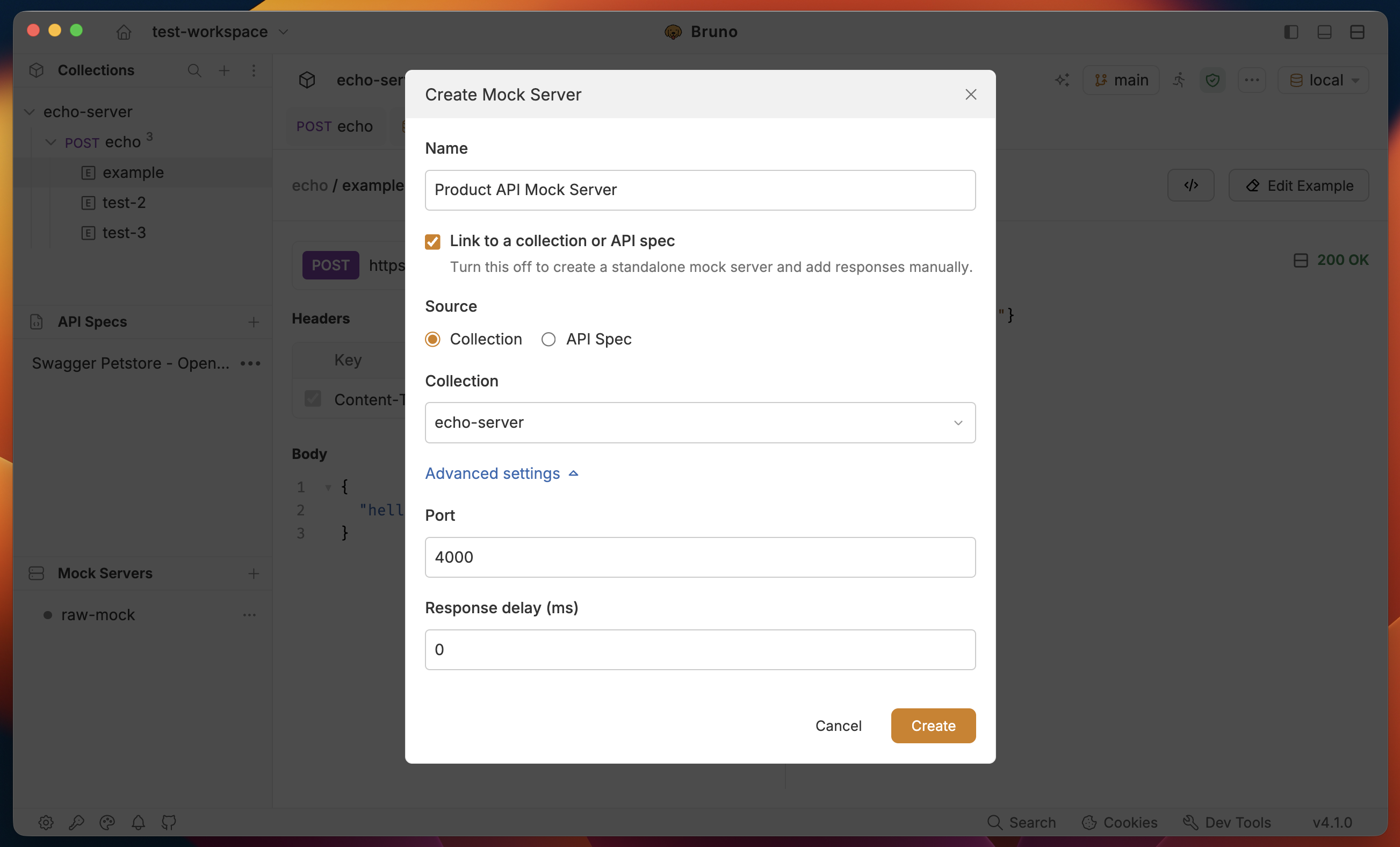 Create mock server linked to a collection