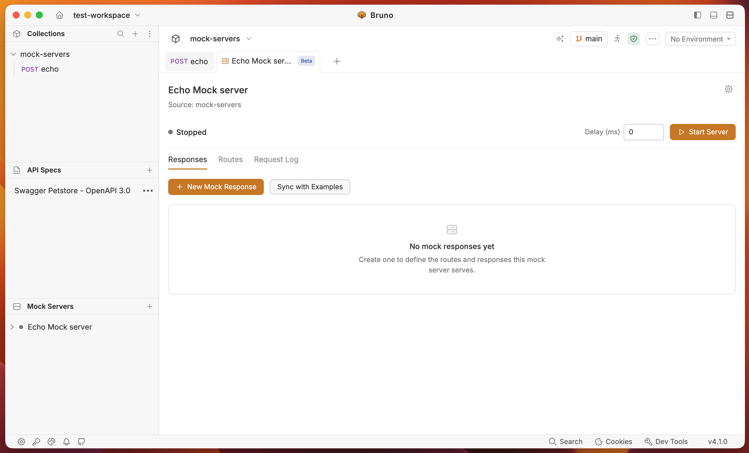 Mock server dashboard before syncing examples