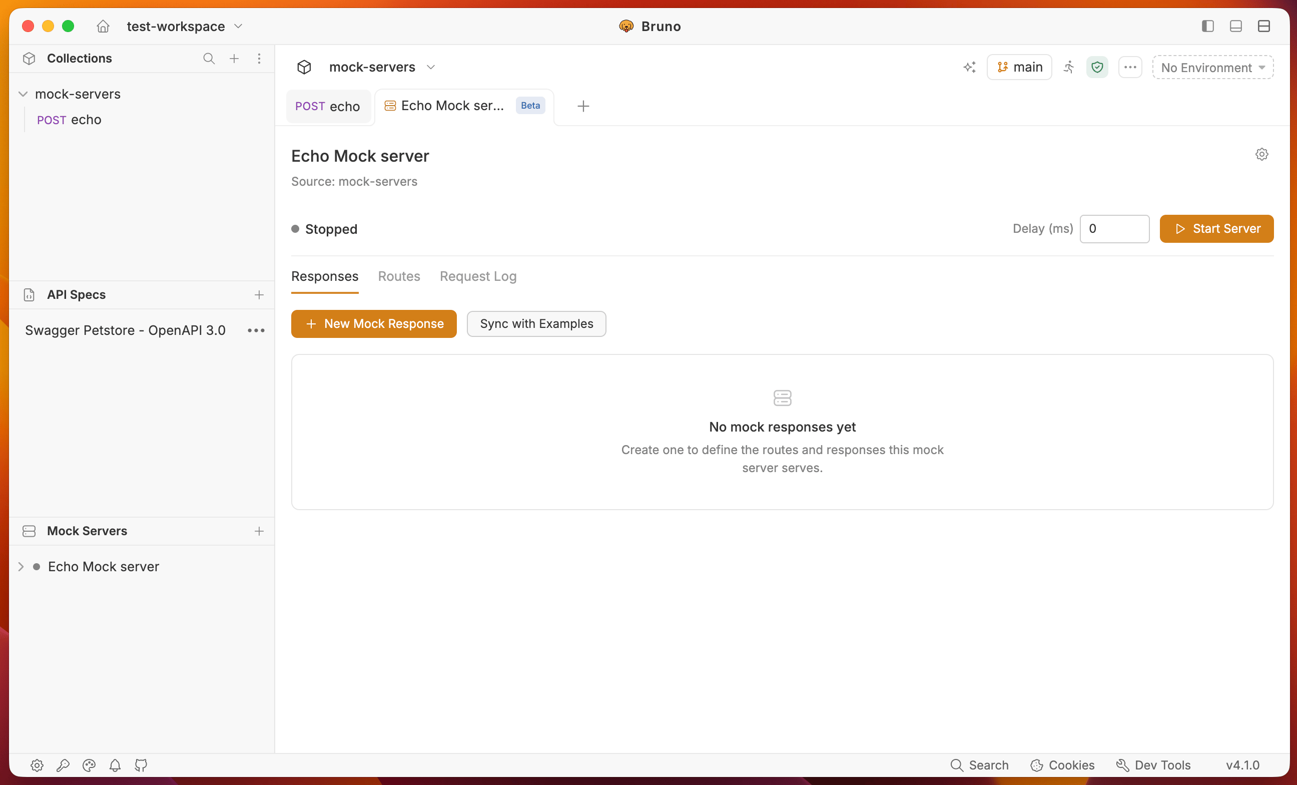 Mock server dashboard before syncing examples