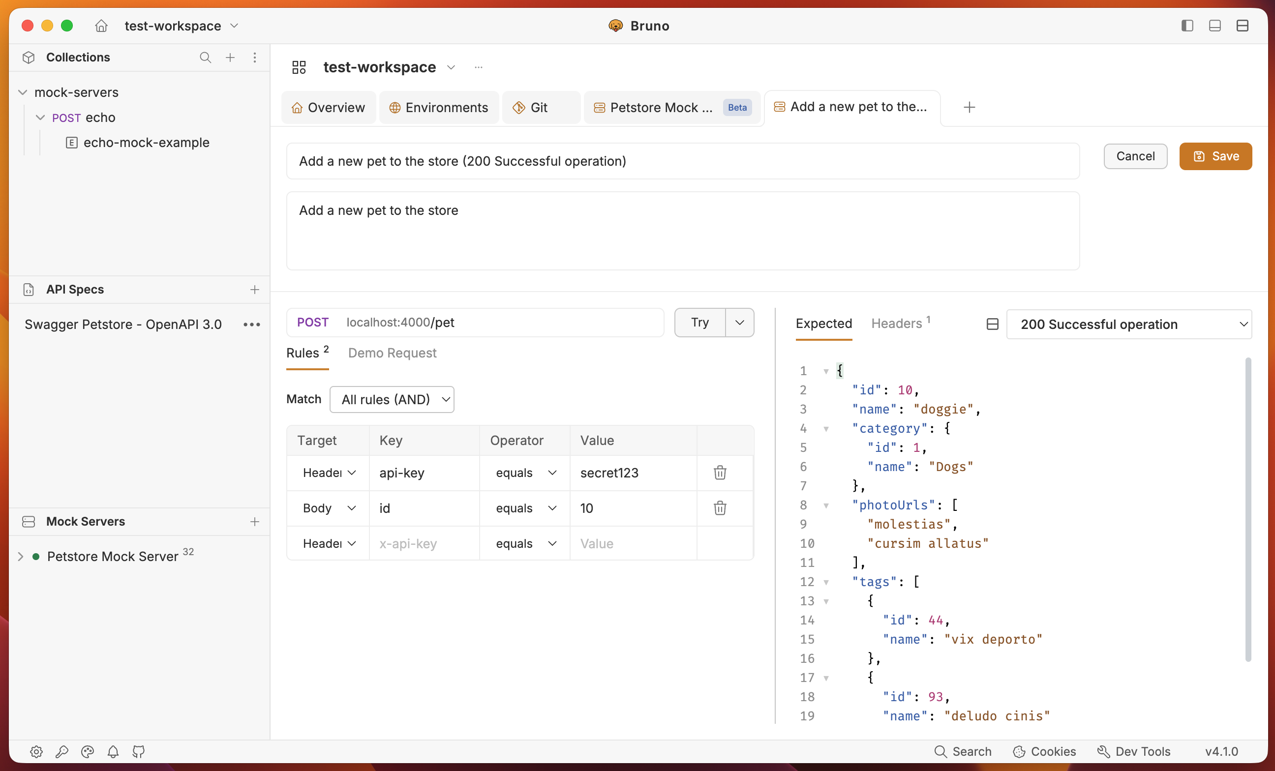 Rules editor for a spec-generated mock response
