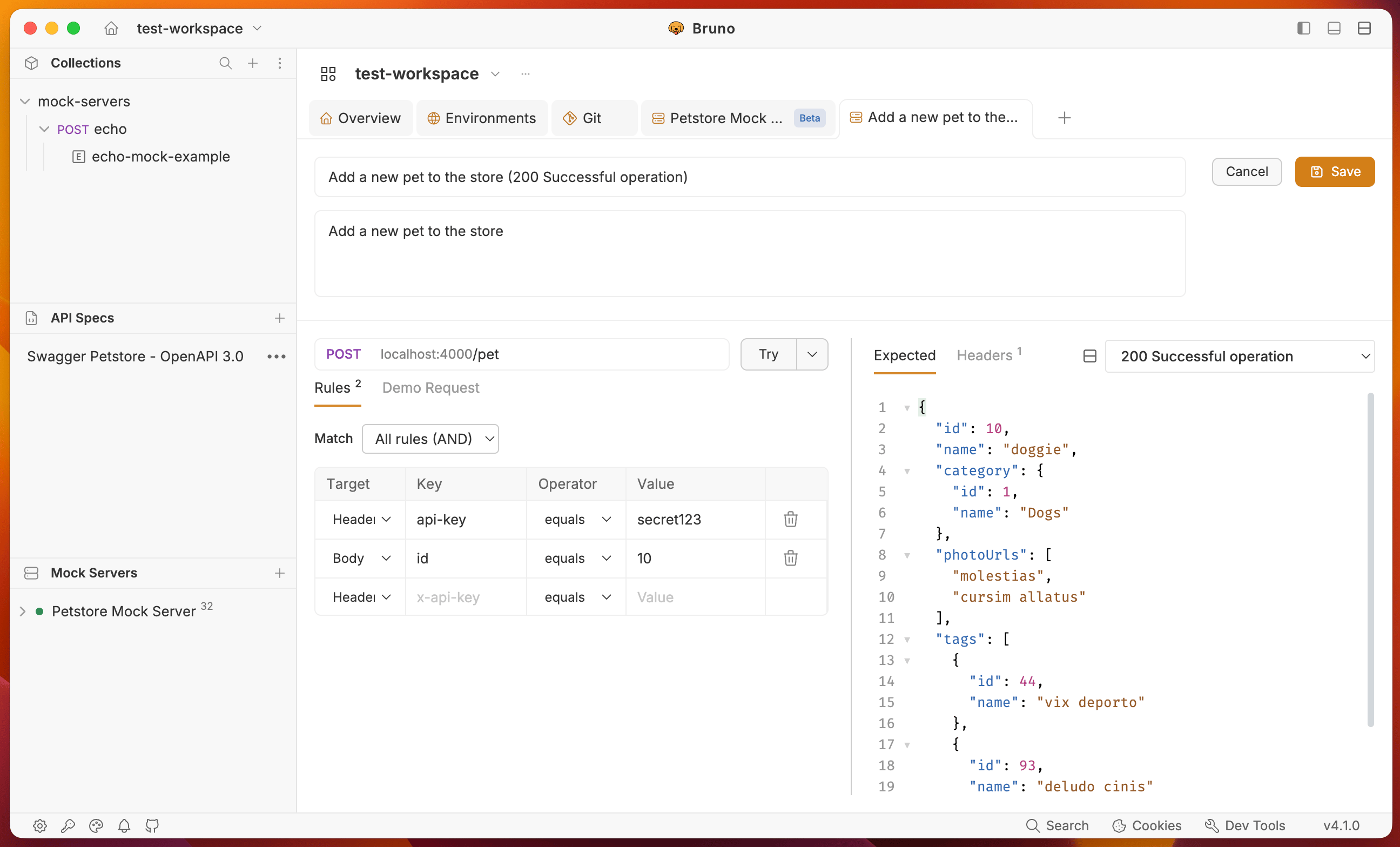 Rules editor for a spec-generated mock response