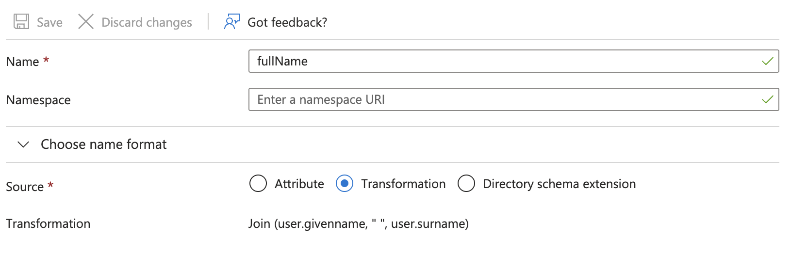 Configure fullName claim in Entra ID