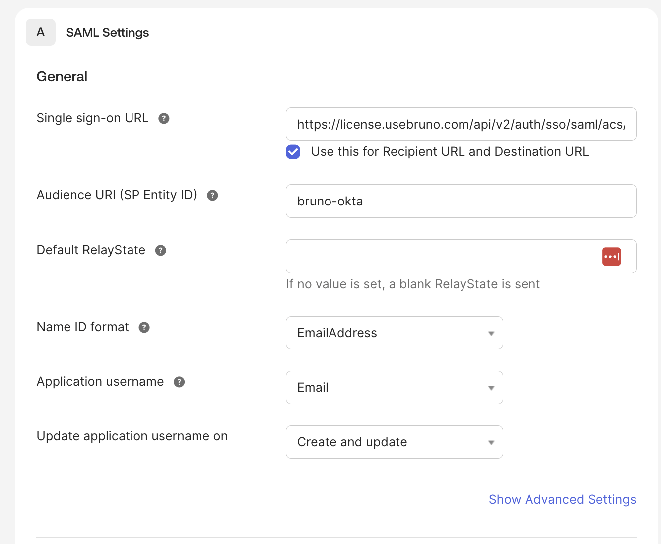 Configure Audience URI (SP Entity ID) in Okta