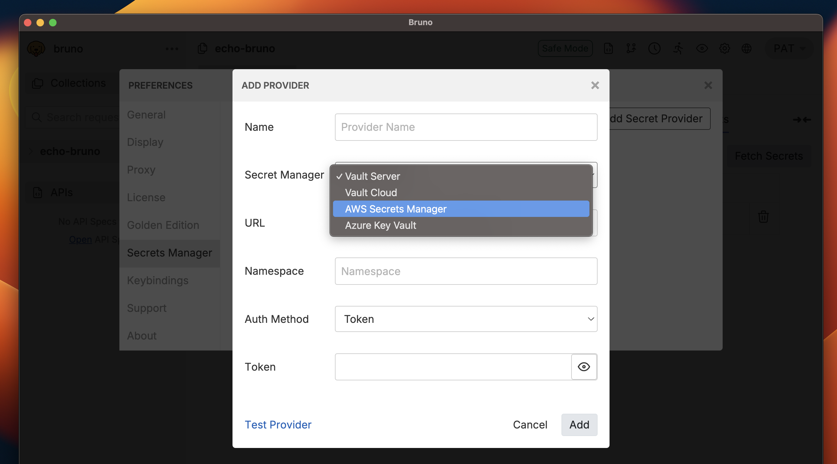 AWS Secret Manager Dialog