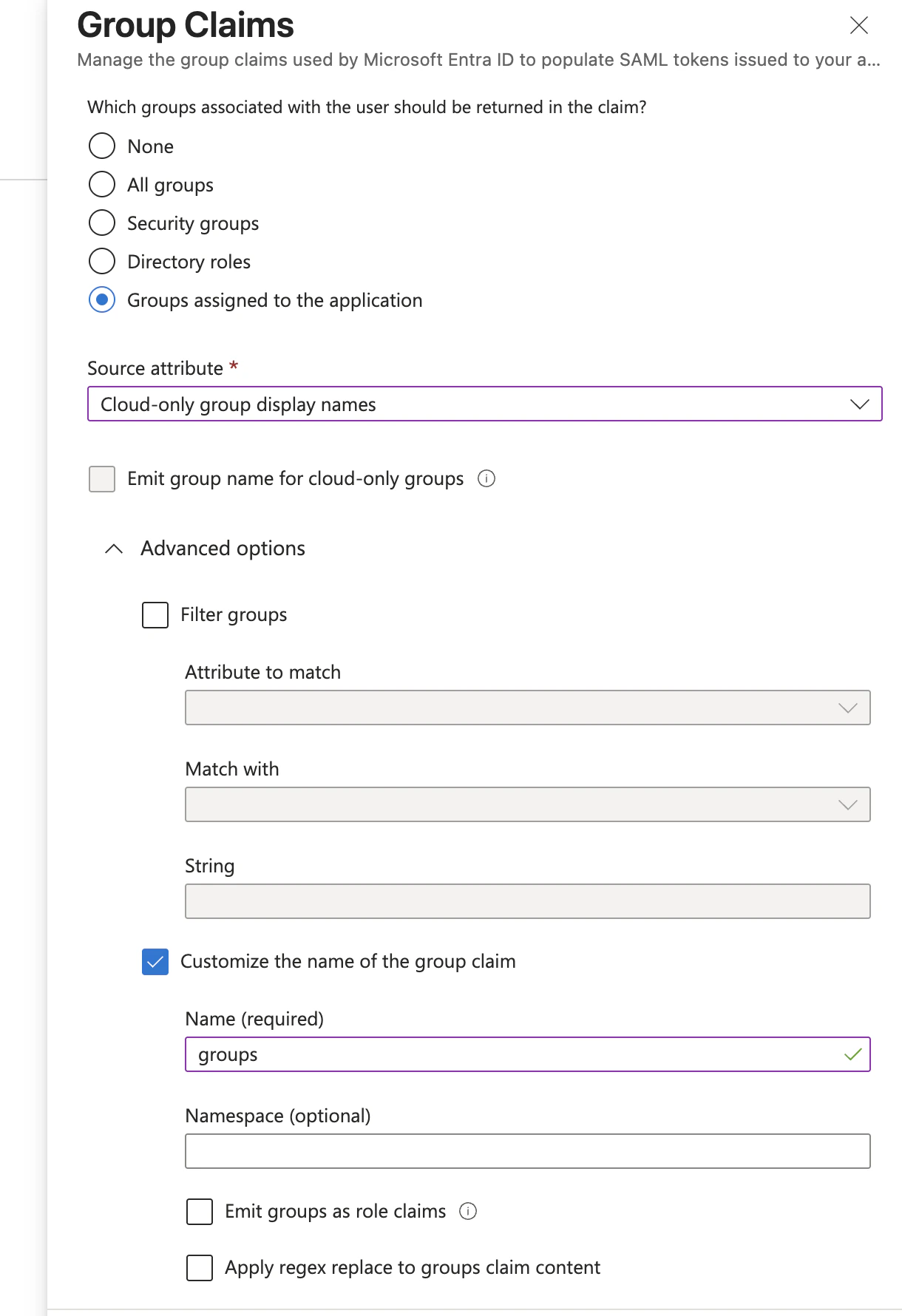 Configure group claim in Entra ID