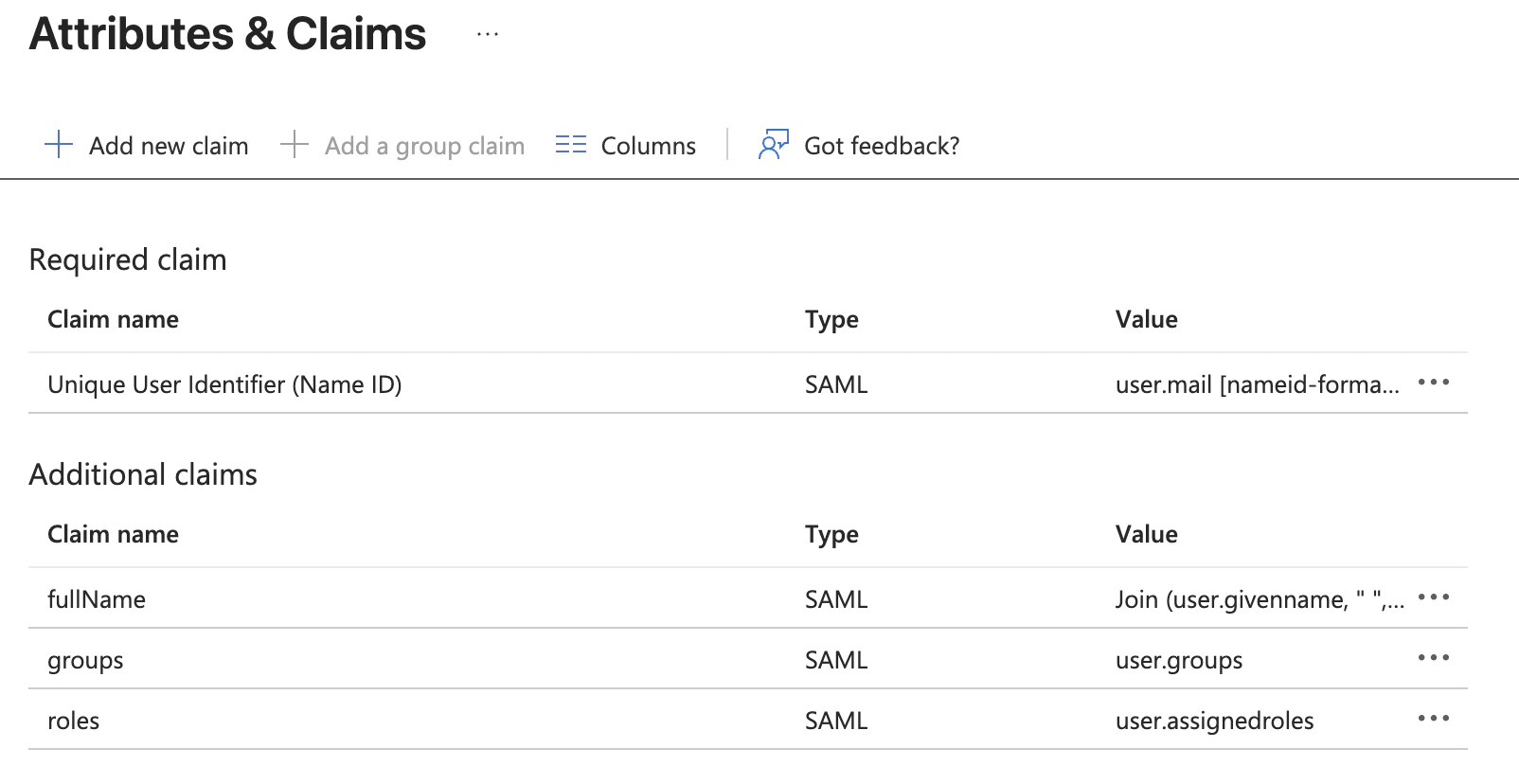 Finalized Attributes & Claims with group claim in Entra ID