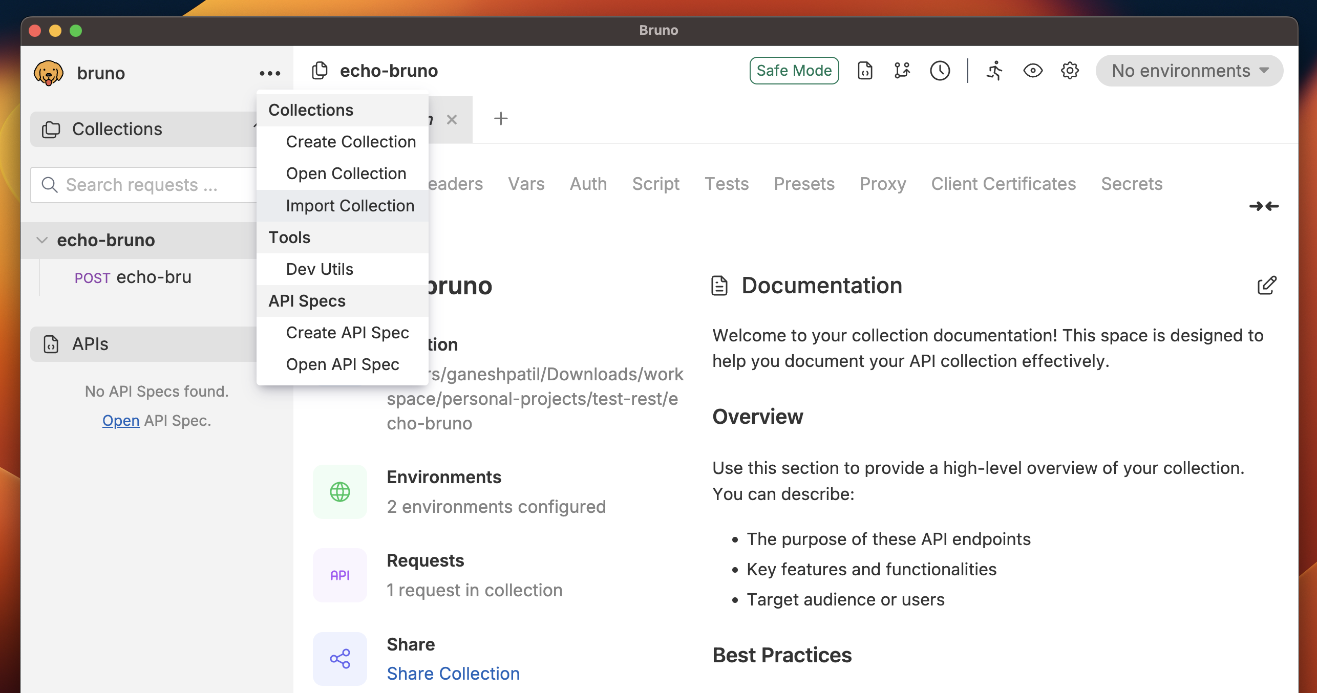 Import from options menu