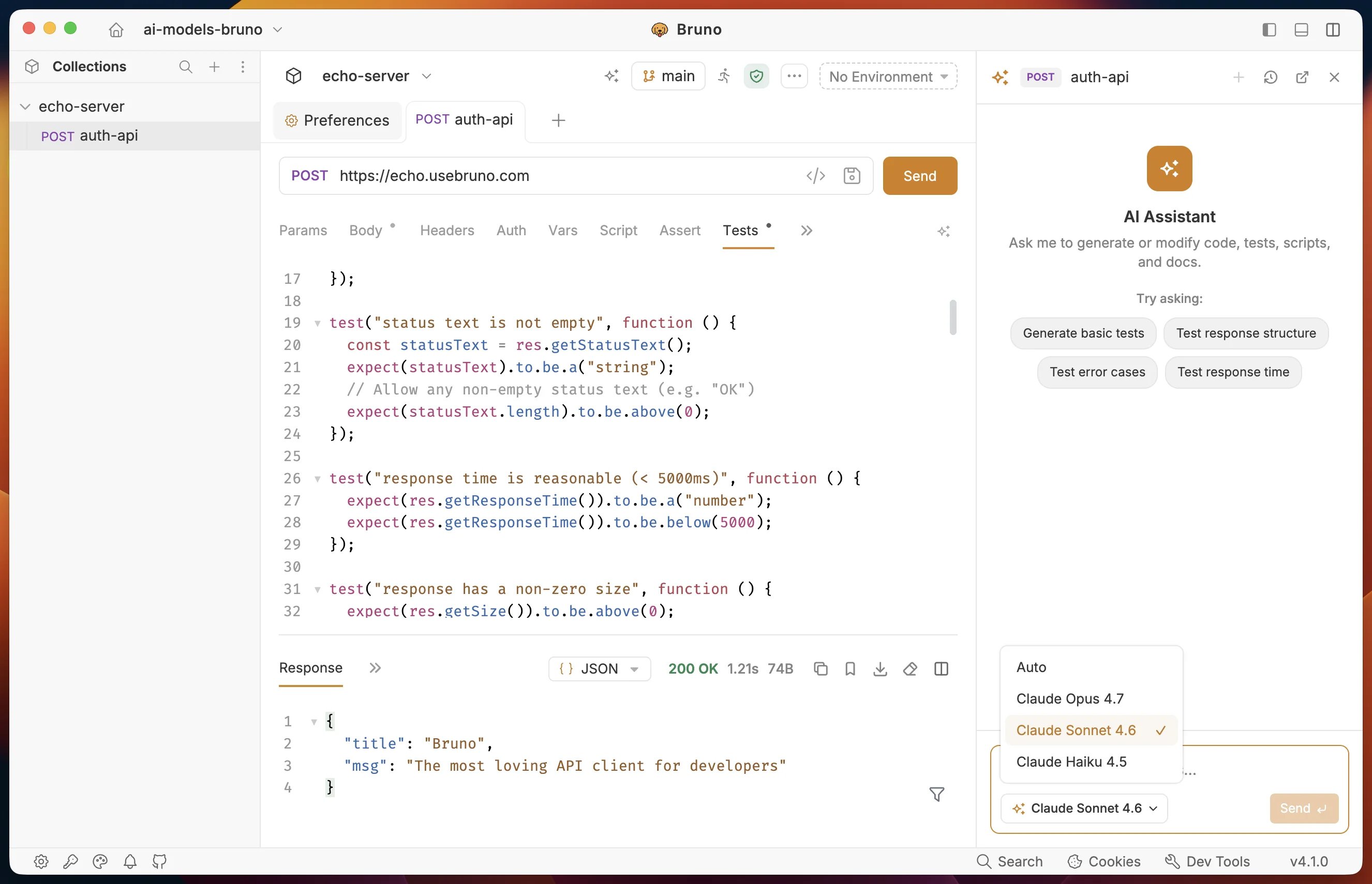 AI Assistant model picker listing the enabled Claude models