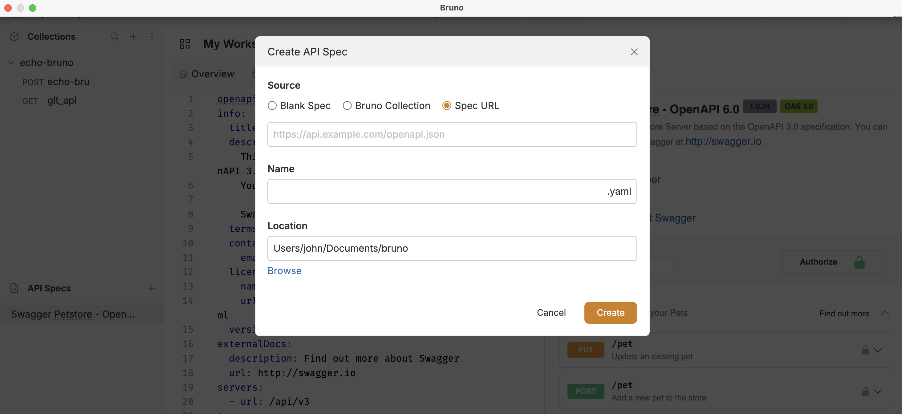 Create API Spec from a hosted OpenAPI URL