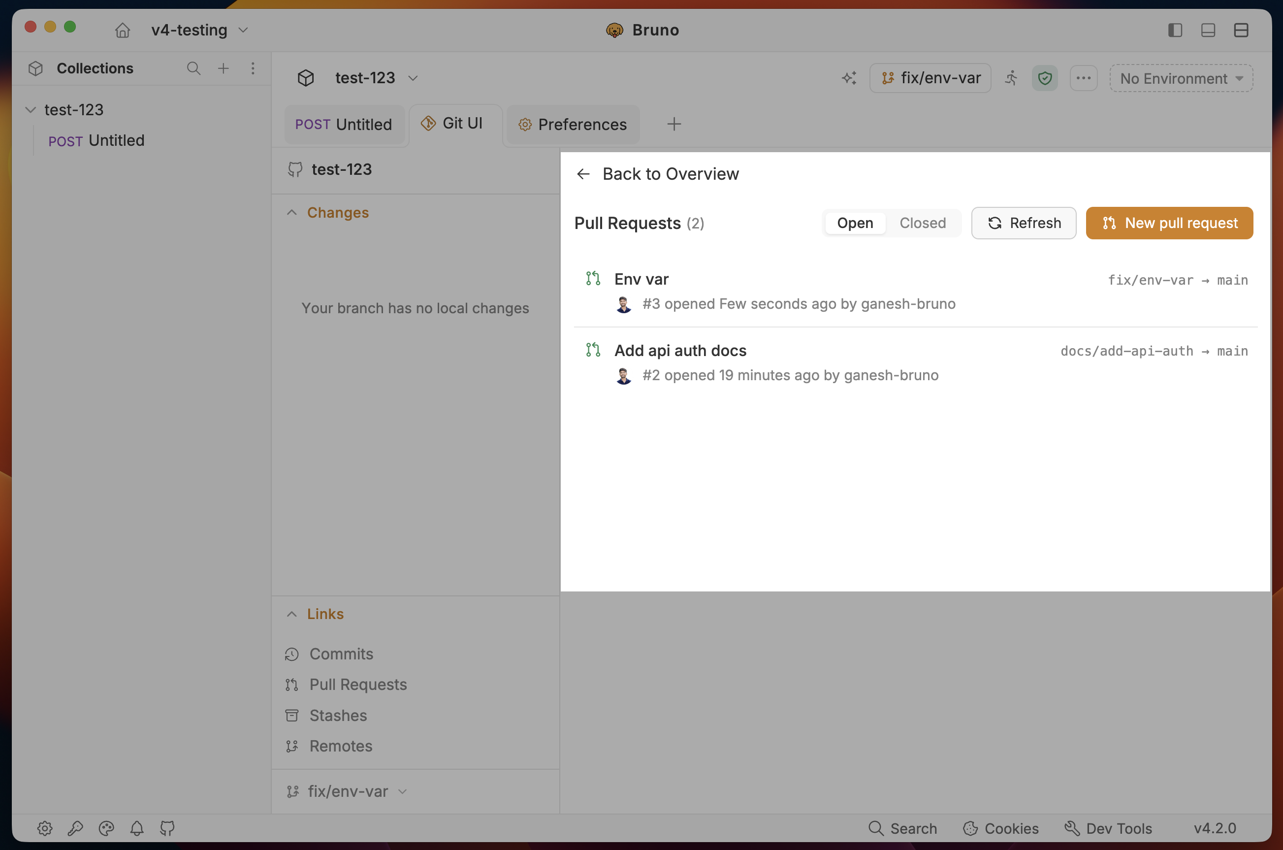 Pull Requests in the Git UI sidebar