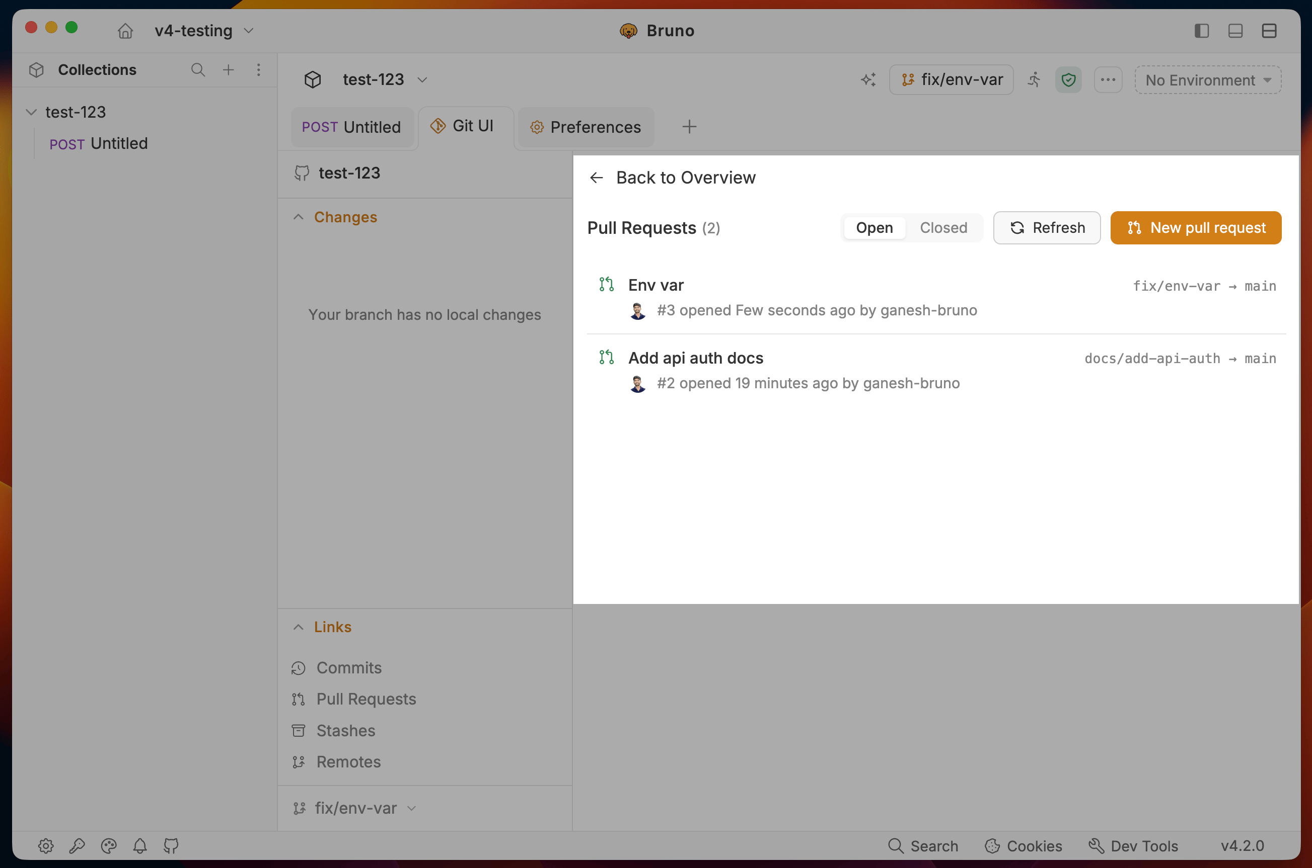 Pull Requests in the Git UI sidebar