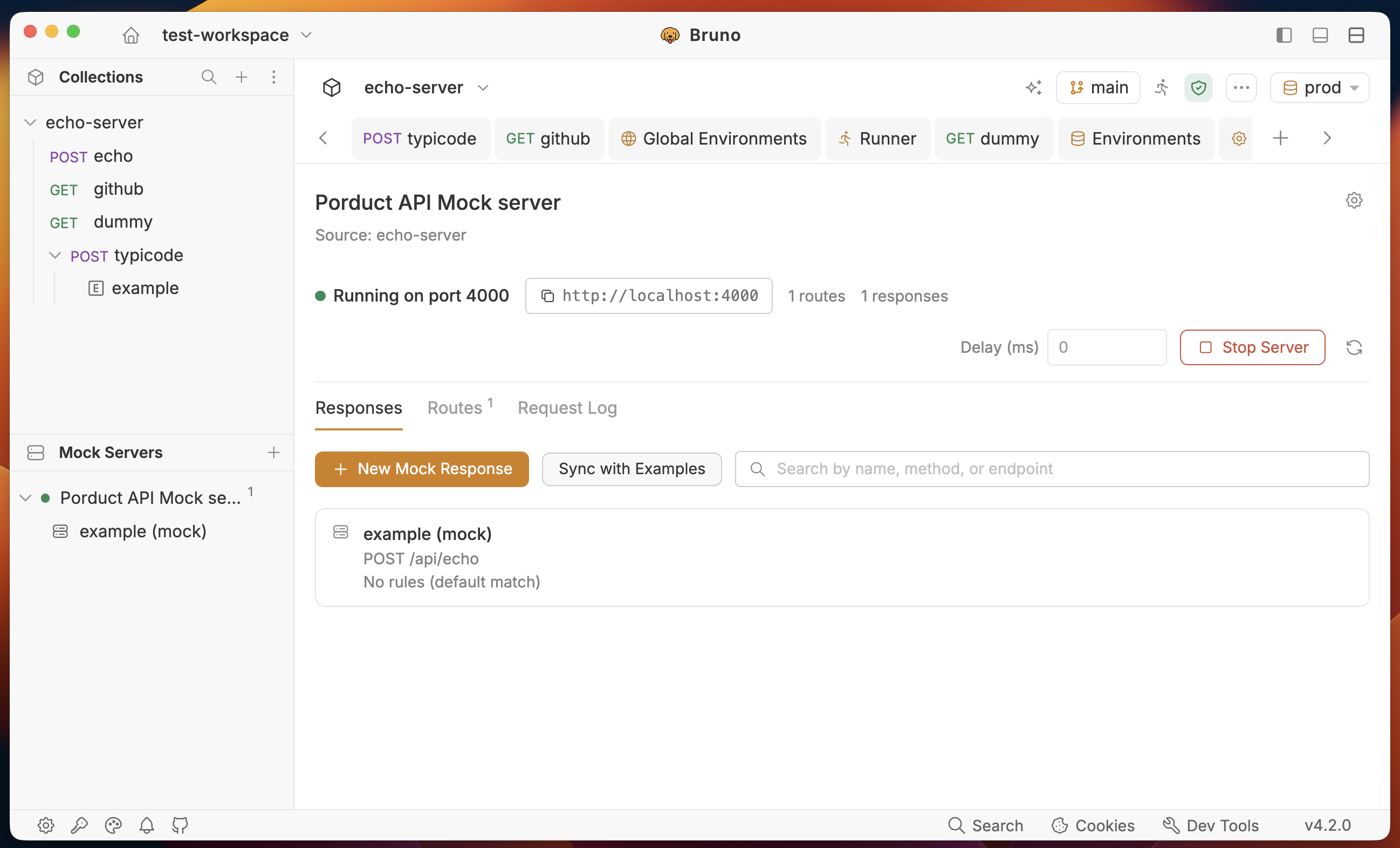 Responses tab after syncing with collection examples