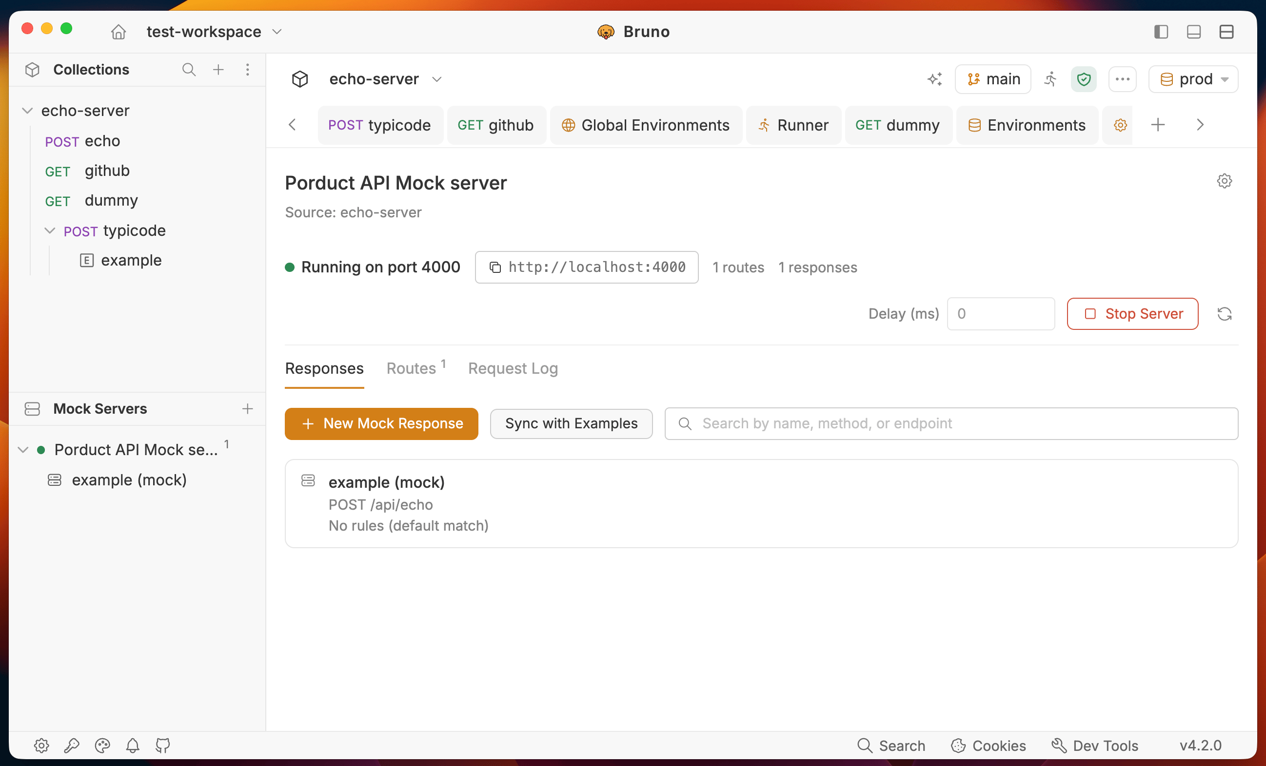 Responses tab after syncing with collection examples