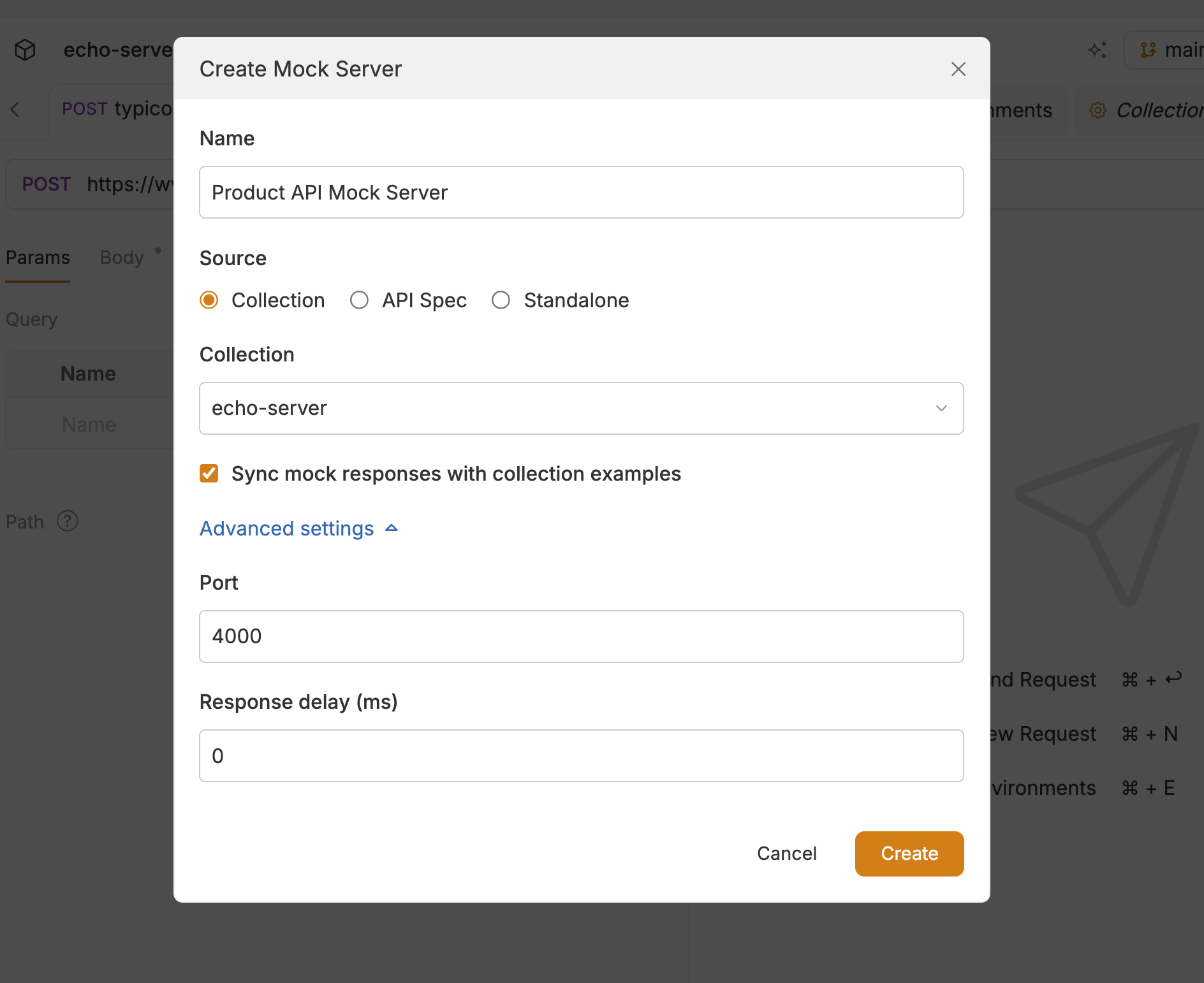 Create mock server linked to a collection