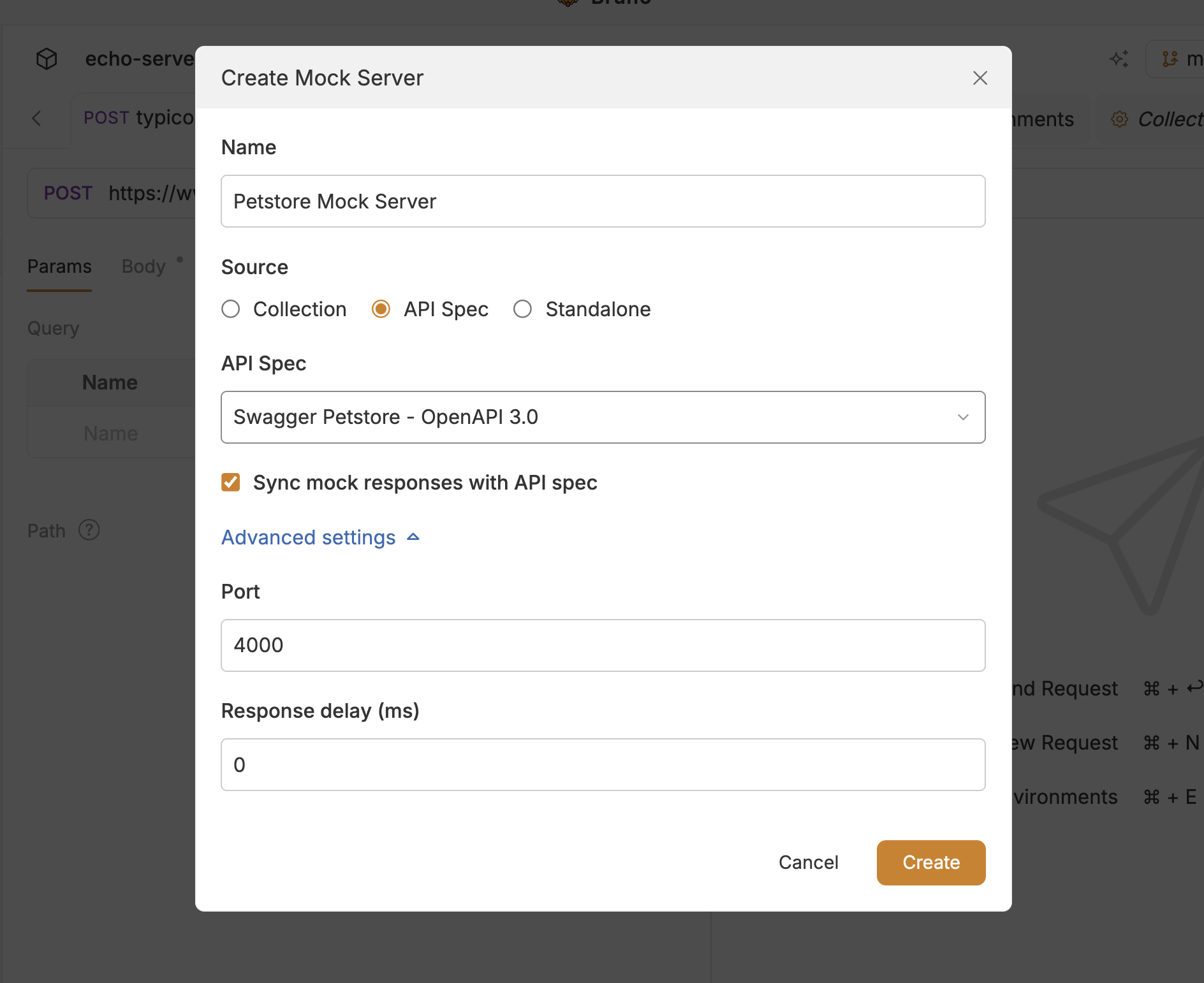 Create mock server linked to an API spec