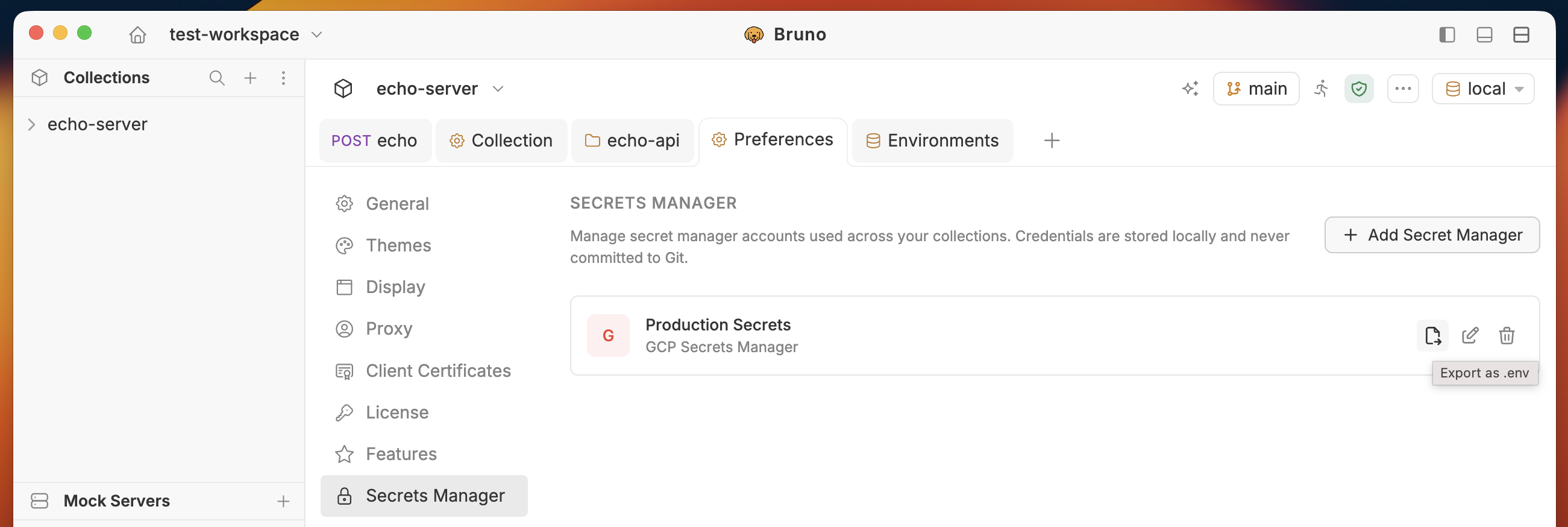 Export GCP Secrets Manager as .env