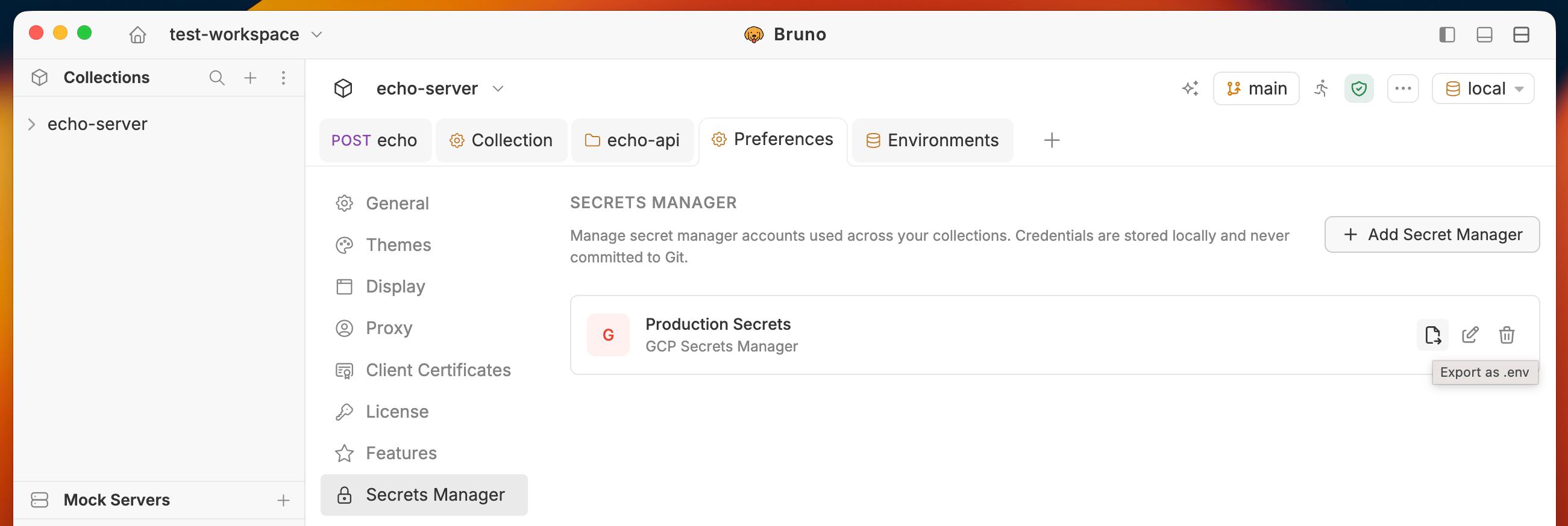 Export GCP Secrets Manager as .env