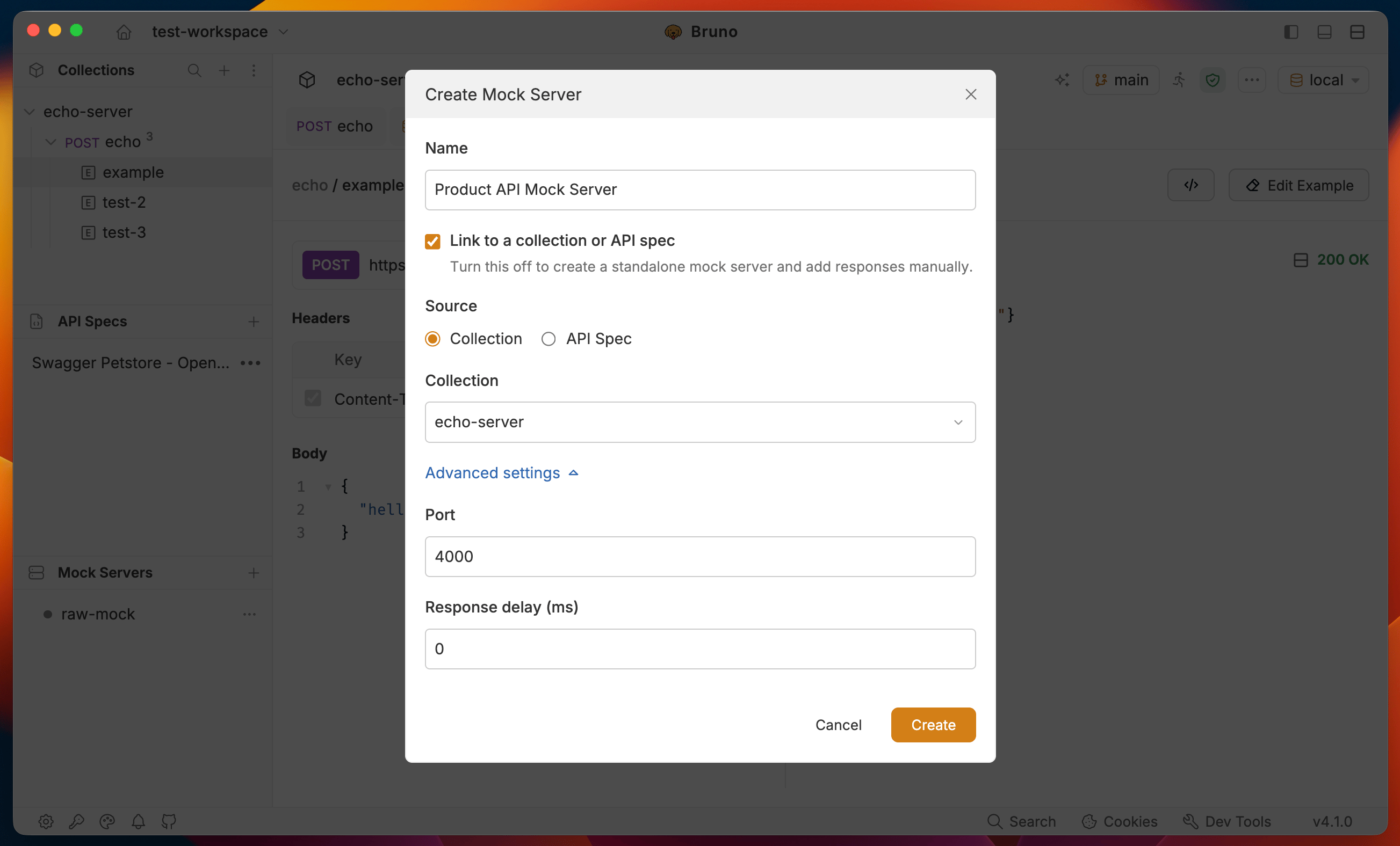 Create mock server linked to a collection