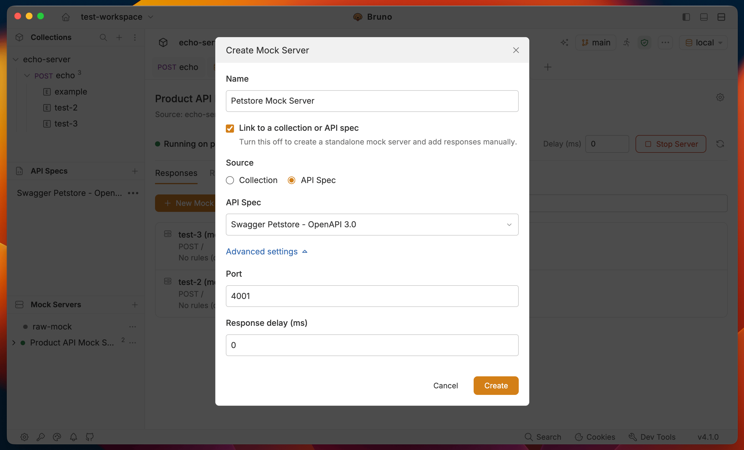 Create mock server linked to an API spec