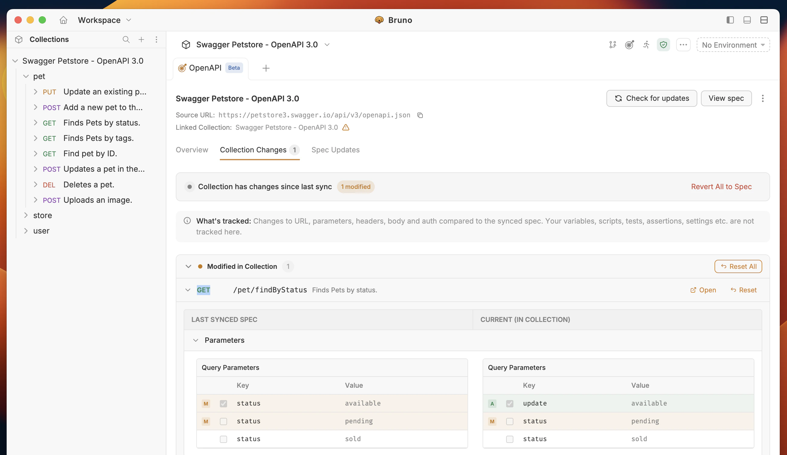 Collection Changes tab