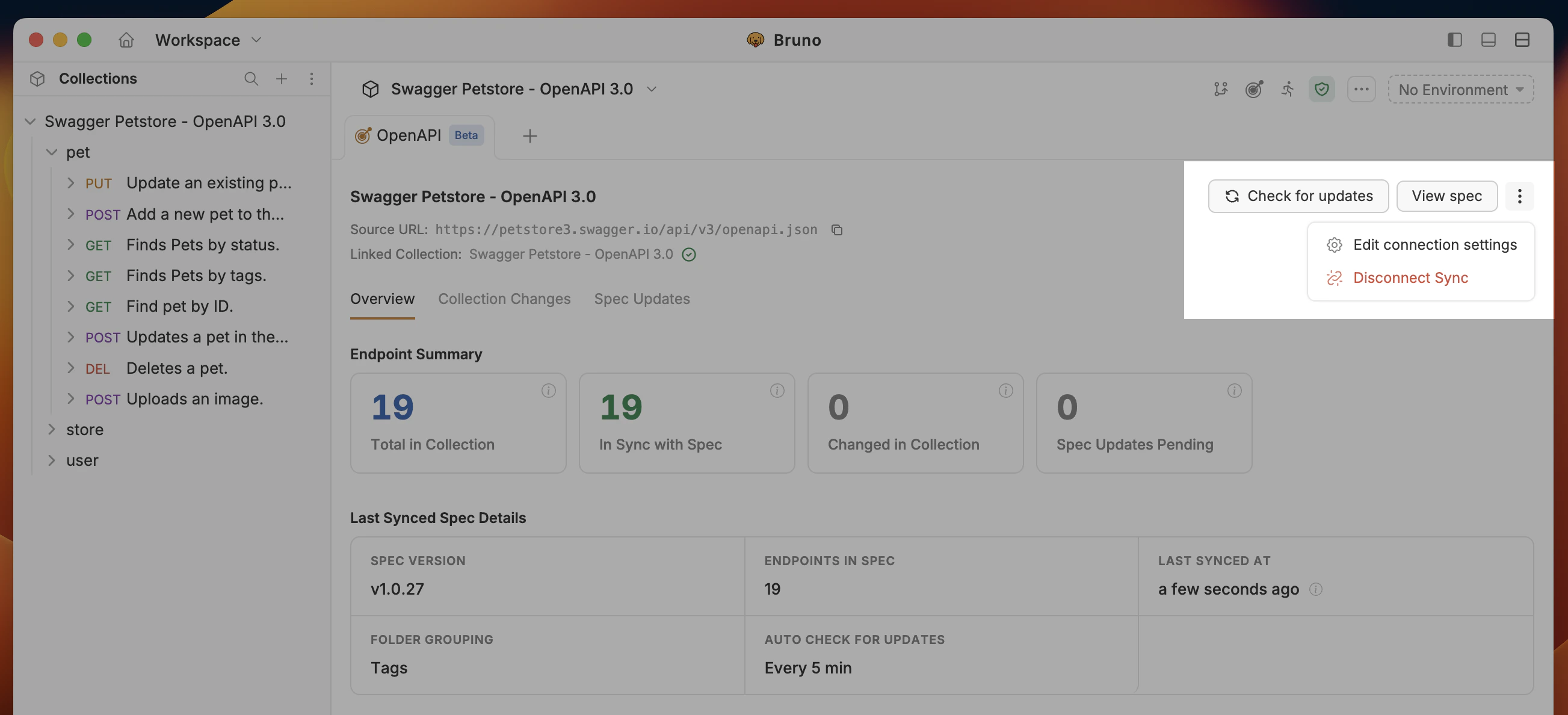Context menu next to View spec