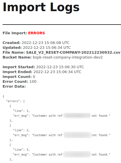 Import Logs Details