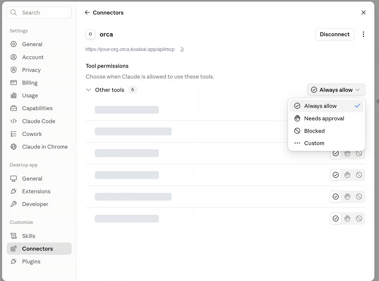 Setting tool permissions to Always allow in Claude