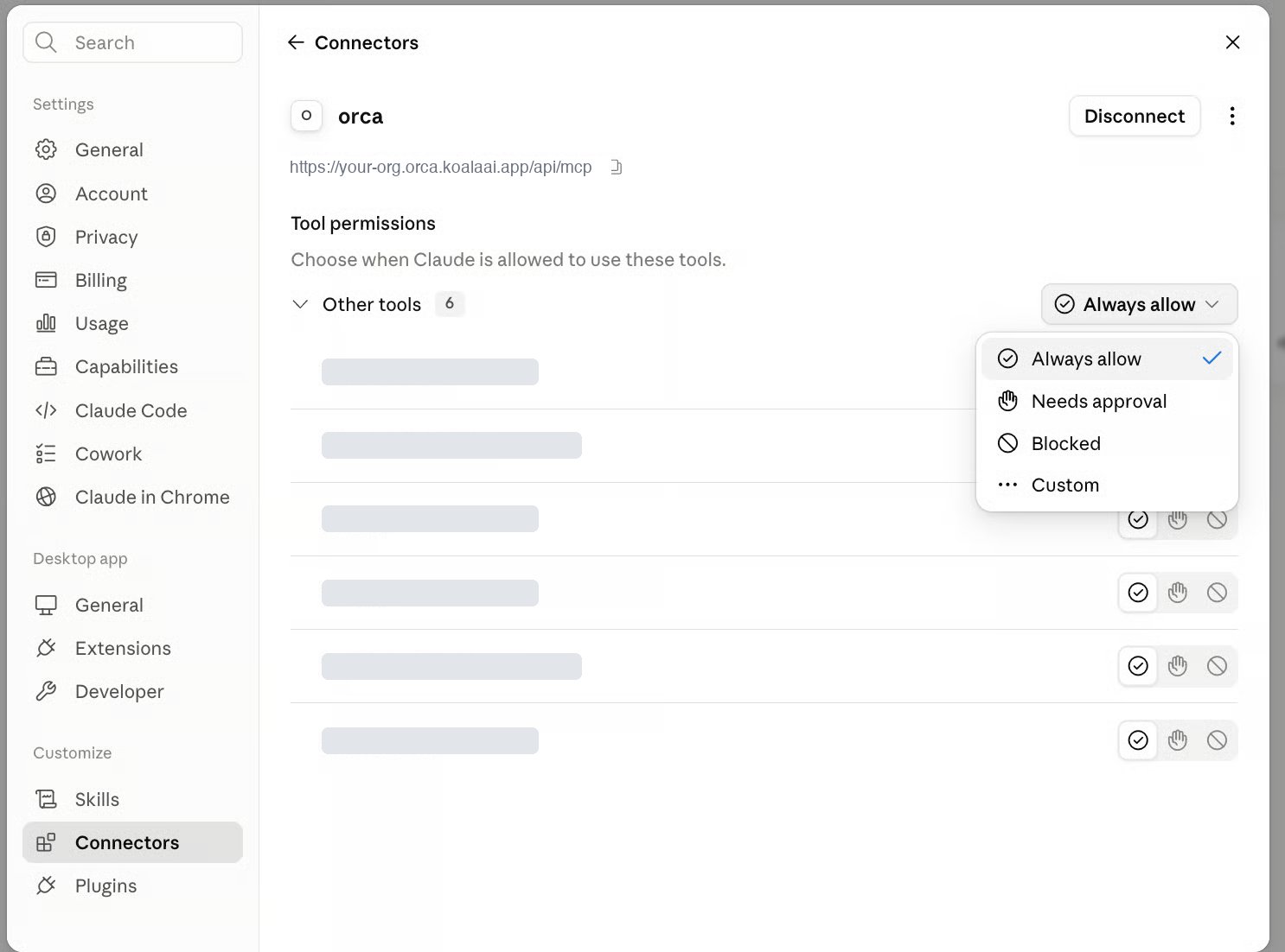 Setting tool permissions to Always allow in Claude