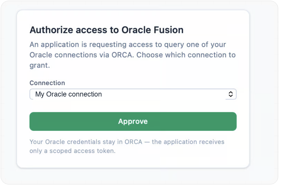 Approving an Oracle connection for the application in ORCA