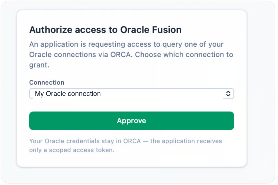 Approving an Oracle connection for the application in ORCA