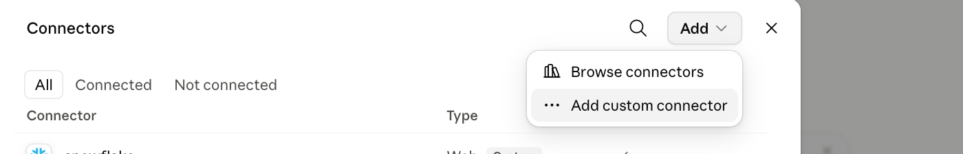 Add custom connector dialog