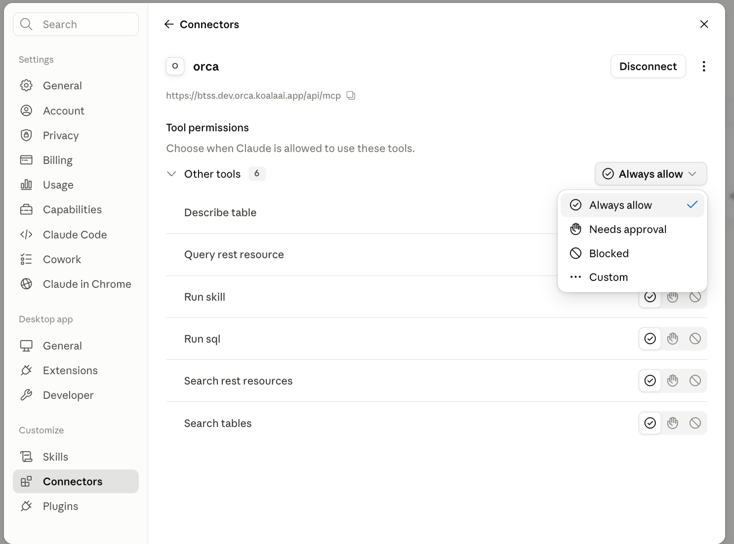 Allowing the ORCA tools in Claude