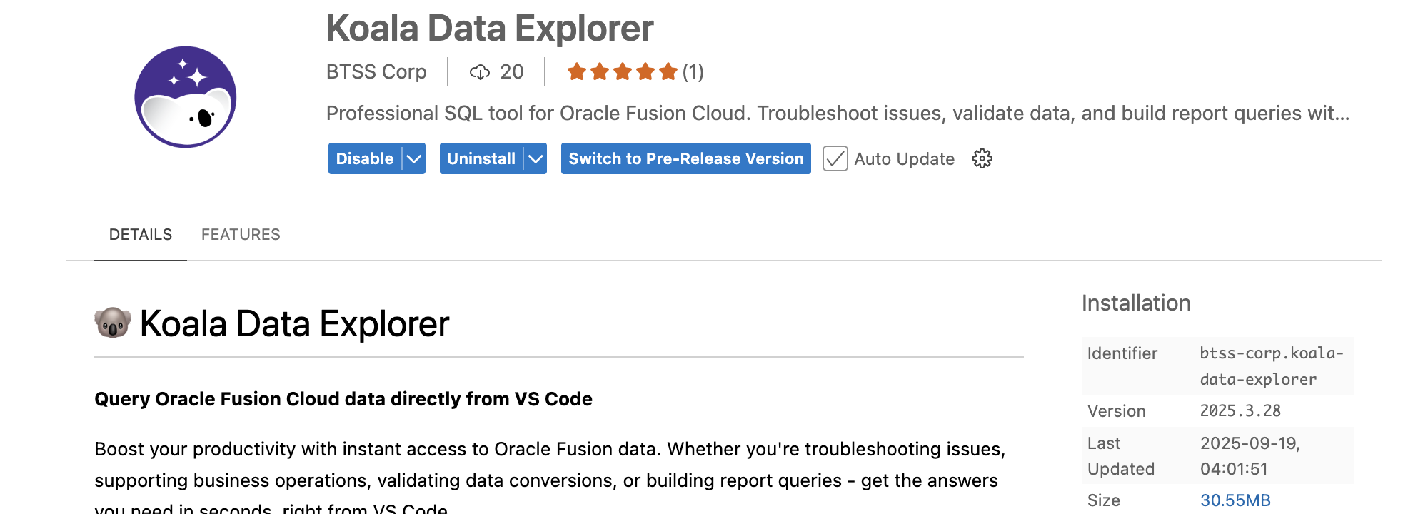 Switch to Pre-Release Version button in VS Code Extensions view