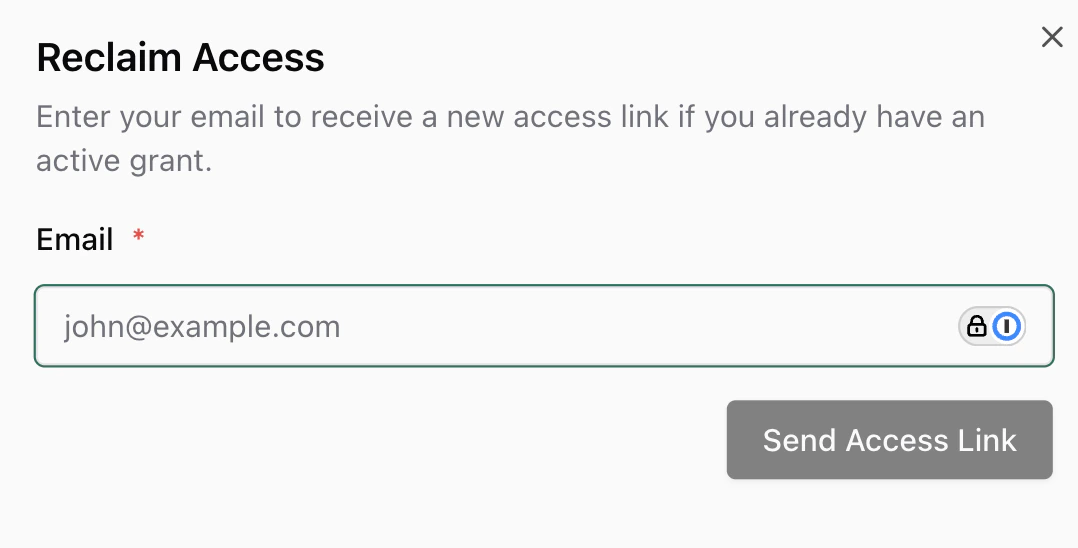 Reclaim Access button and form