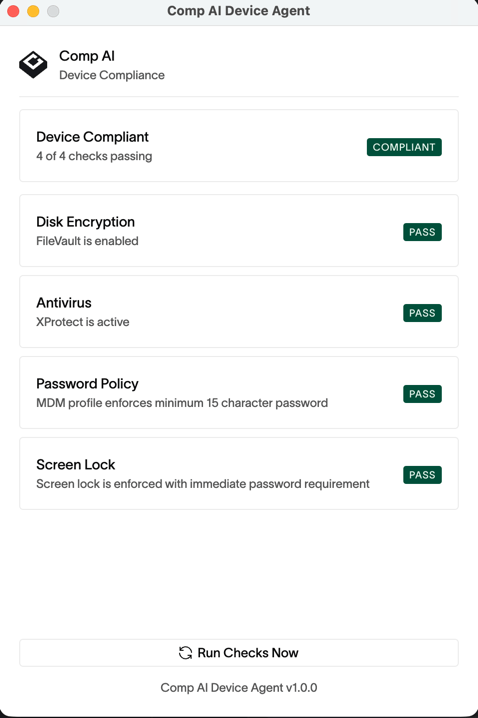 Device Agent Status Window