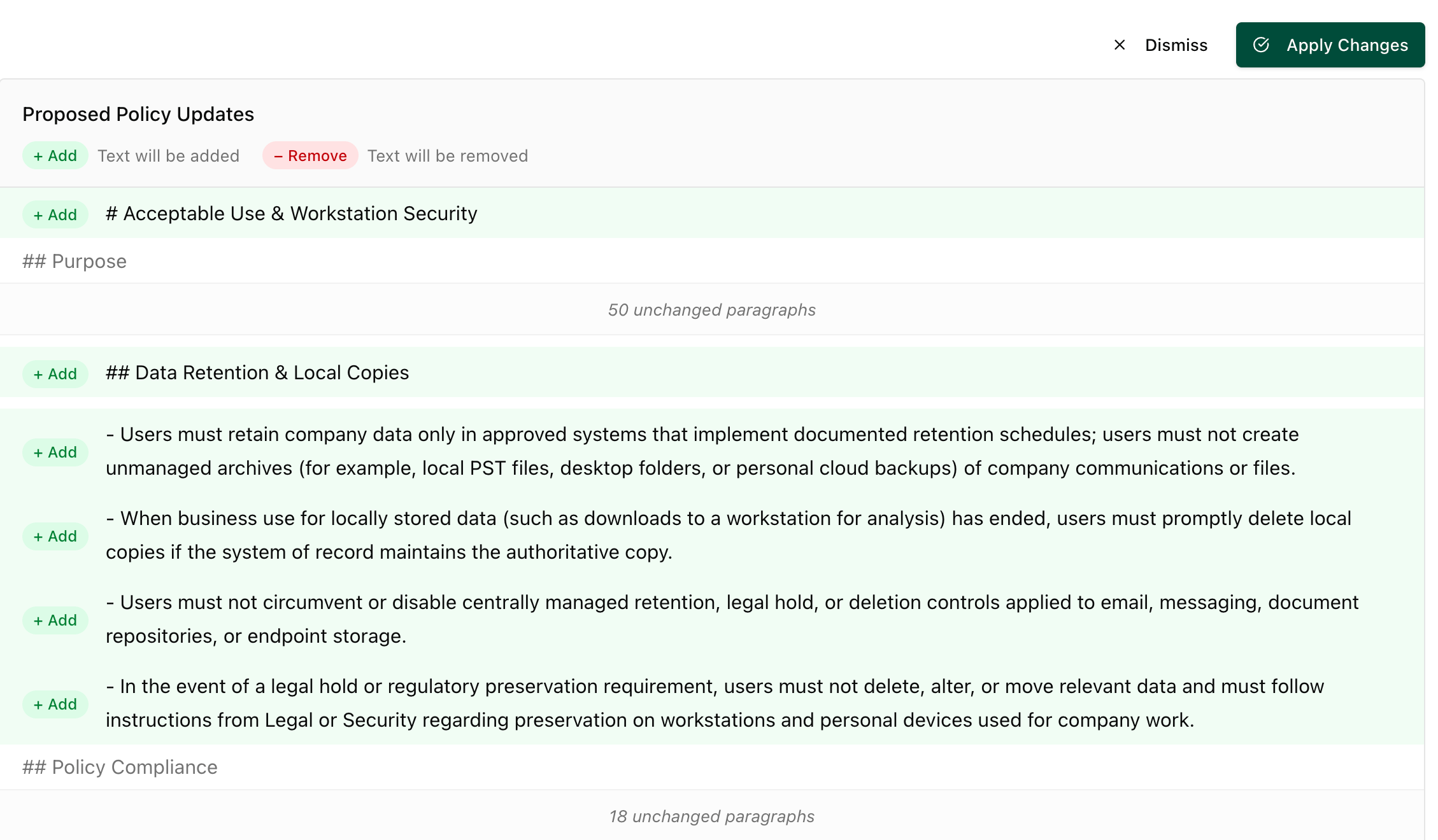 AI Policy Editor Diff Viewer