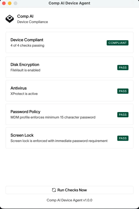 Device Agent Status Window