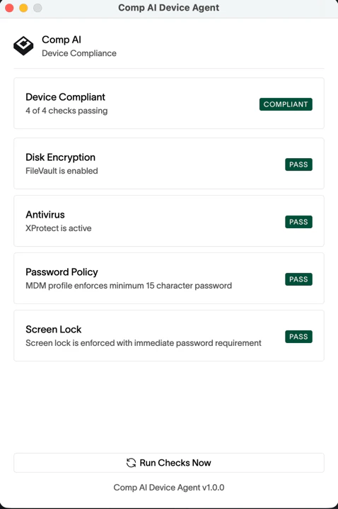 Device Agent Status Window
