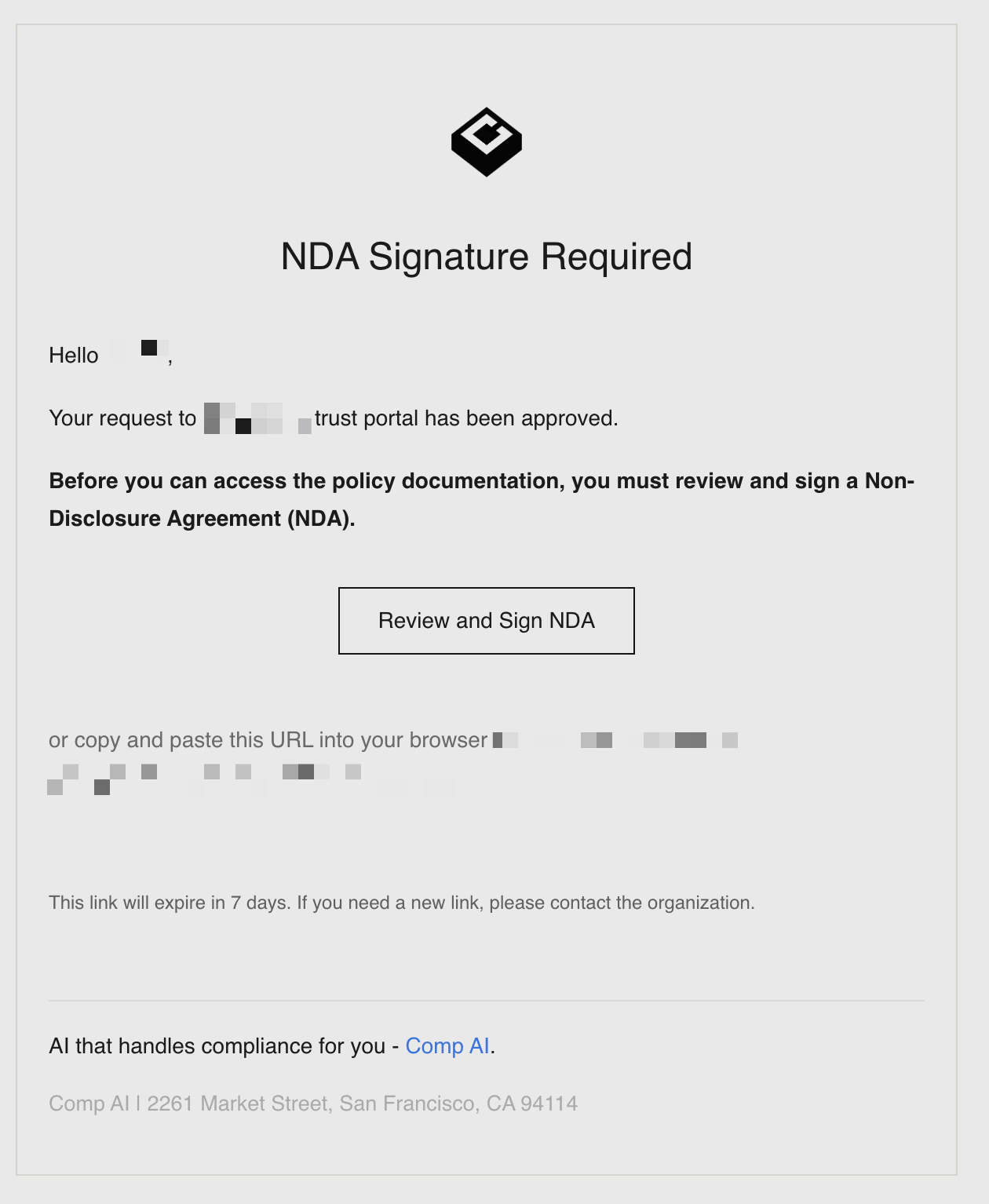 NDA Signature Required Email
