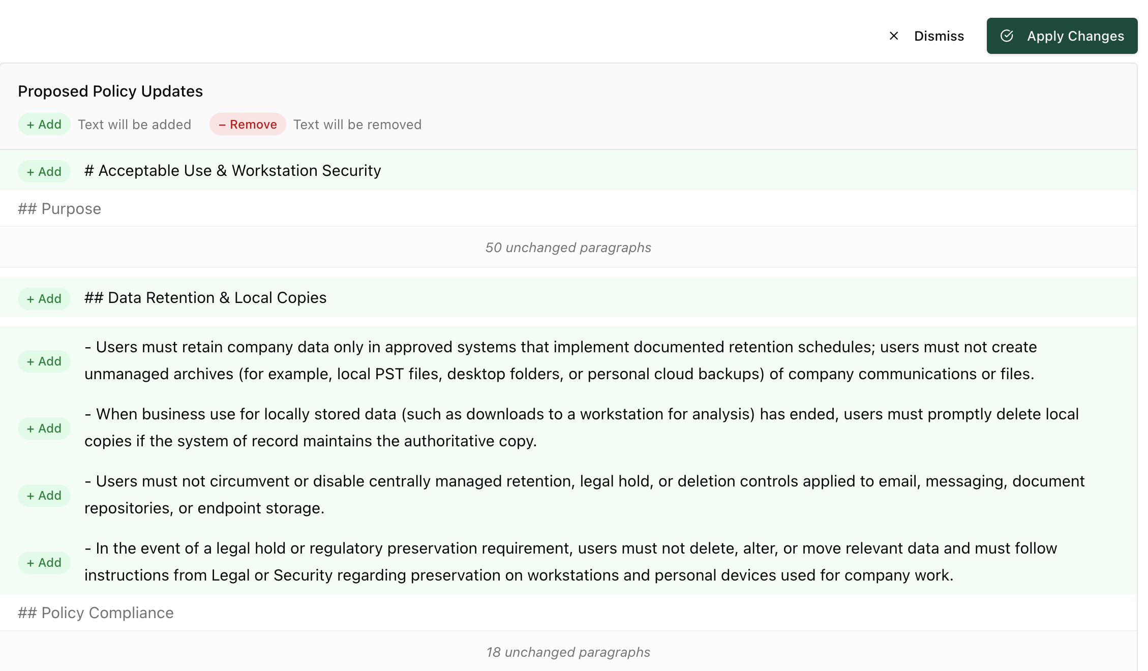 AI Policy Editor Diff Viewer