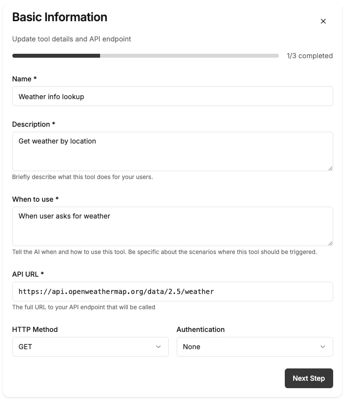 Step 1: Configure Tool Details