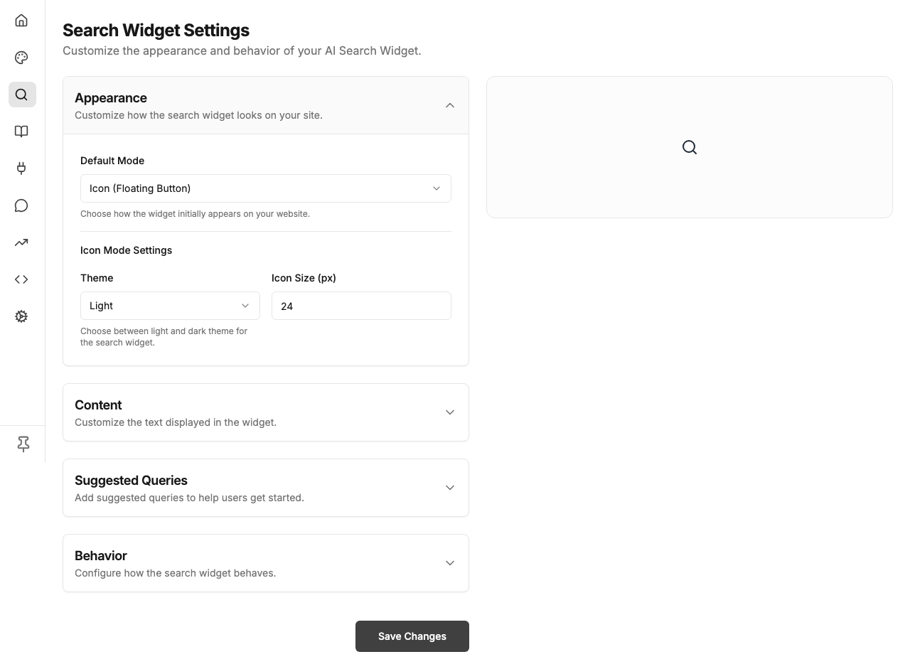 Search Widget Settings