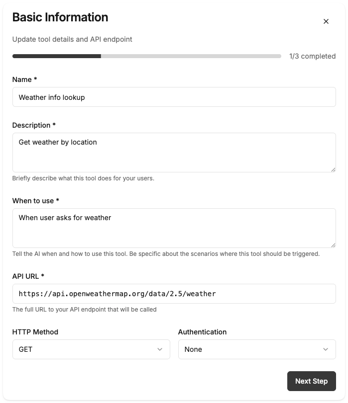 Step 1: Configure Tool Details