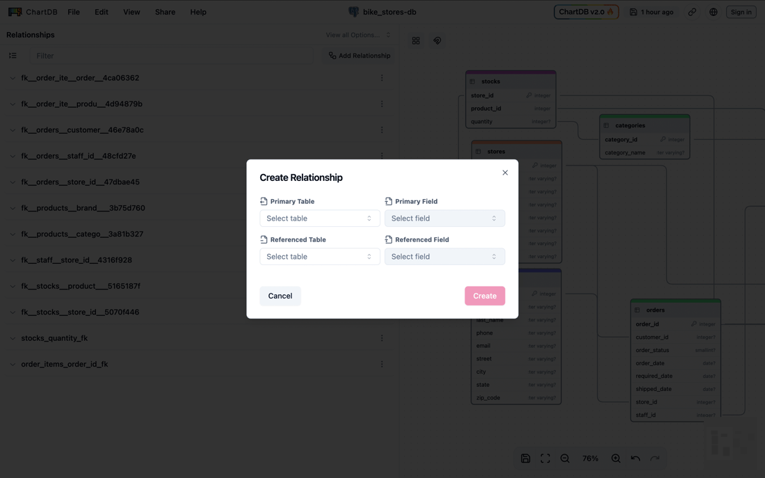 Chartbd Creating Relationships with Foreign Keys - ChartDB