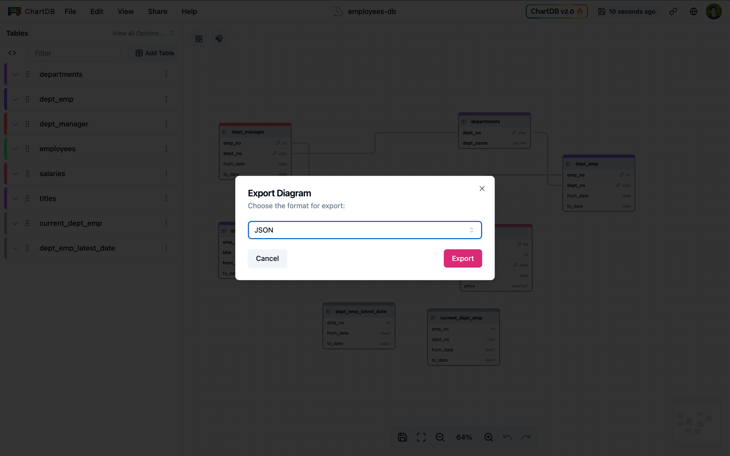 Export Diagram as JSON - ChartDB